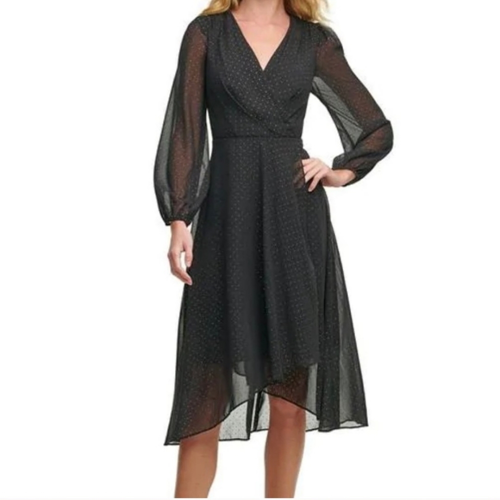 Tommy Hilfiger Faux-Wrap Black & Gold Dot Dress